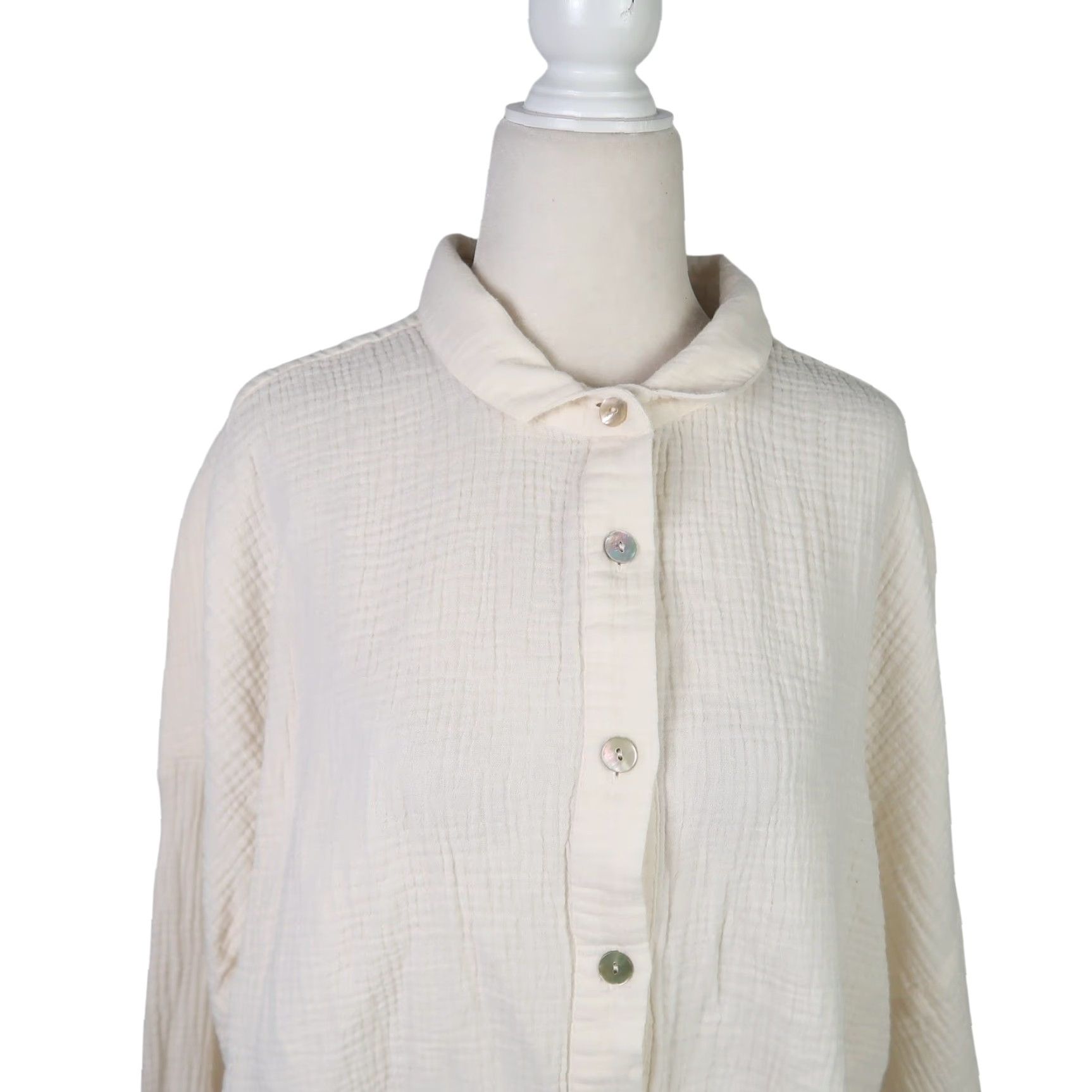 Soft Surroundings Soft Surroundings Cream Long Sleeve Button-Down Tunic Top 1X Womens Plus Cotton 100% Casual Solid Collared Tunic Shirt Size XL / US 12-14 / IT 48-50 - 2 Thumbnail