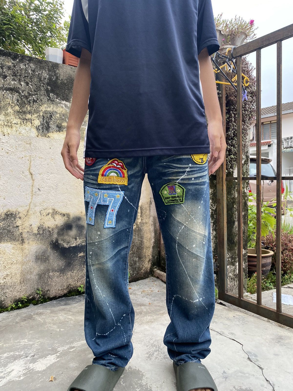 Vintage Jungle Storm Patch Denim Jeans Slim fit