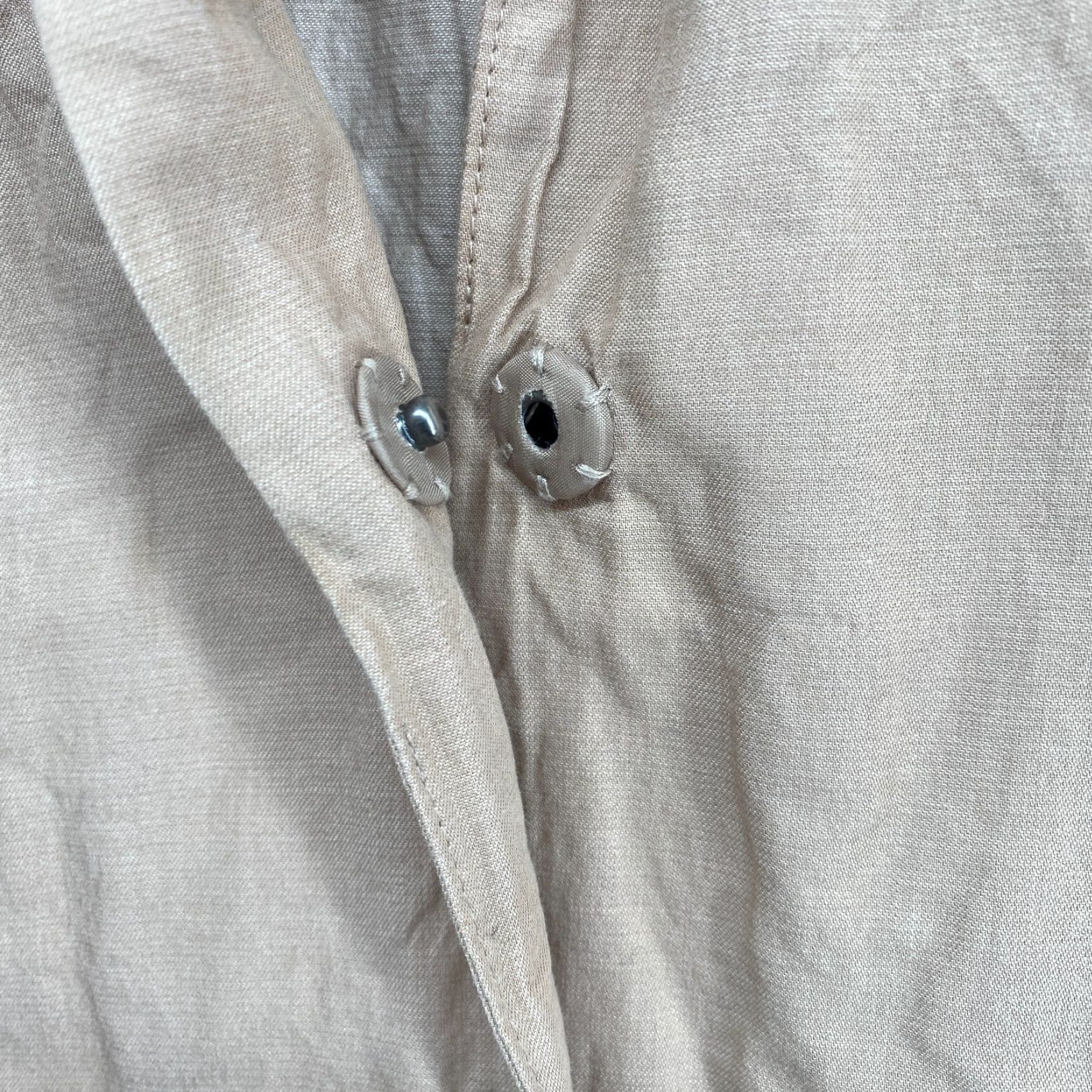 EILEEN FISHER Blazer L Organic Cotton Metallic Snap Front Jacket Beige Shirt