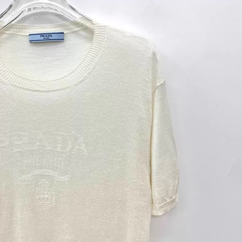 Prada Prada White logo letter round-neck knitted short sleeves Size S / US 4 / IT 40 - 3 Thumbnail