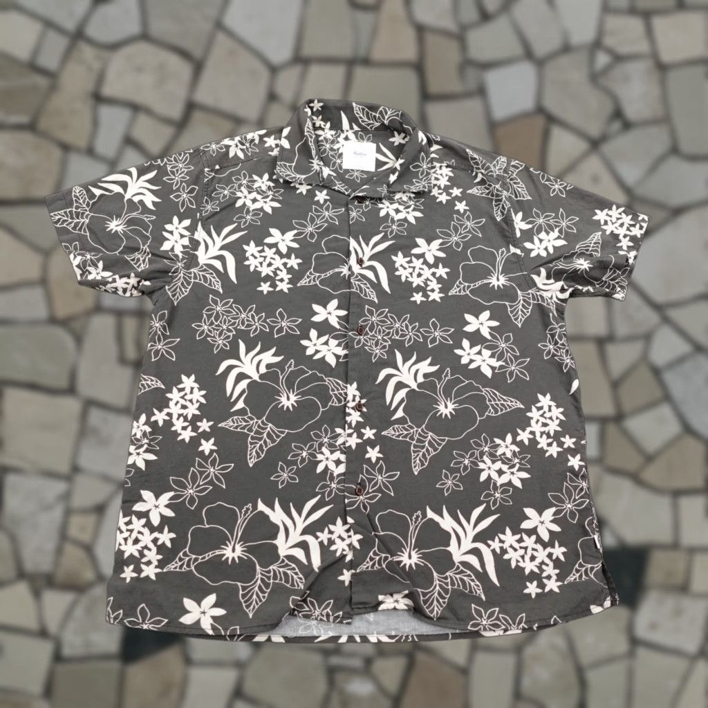 Katin Katin Shirt Mens M Gray White Hawaiian Floral Button-Up Camp Surf Beach Tropical 90s? (Note: vintage No) Size US M / EU 48-50 / 2 - 1 Thumbnail