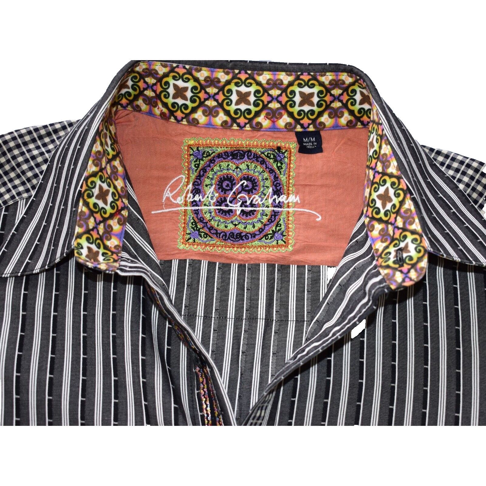 Robert Graham ROBERT GRAHAM Grey White Striped Long Sleeve Shirt Size M Size US M / EU 48-50 / 2 - 3 Thumbnail