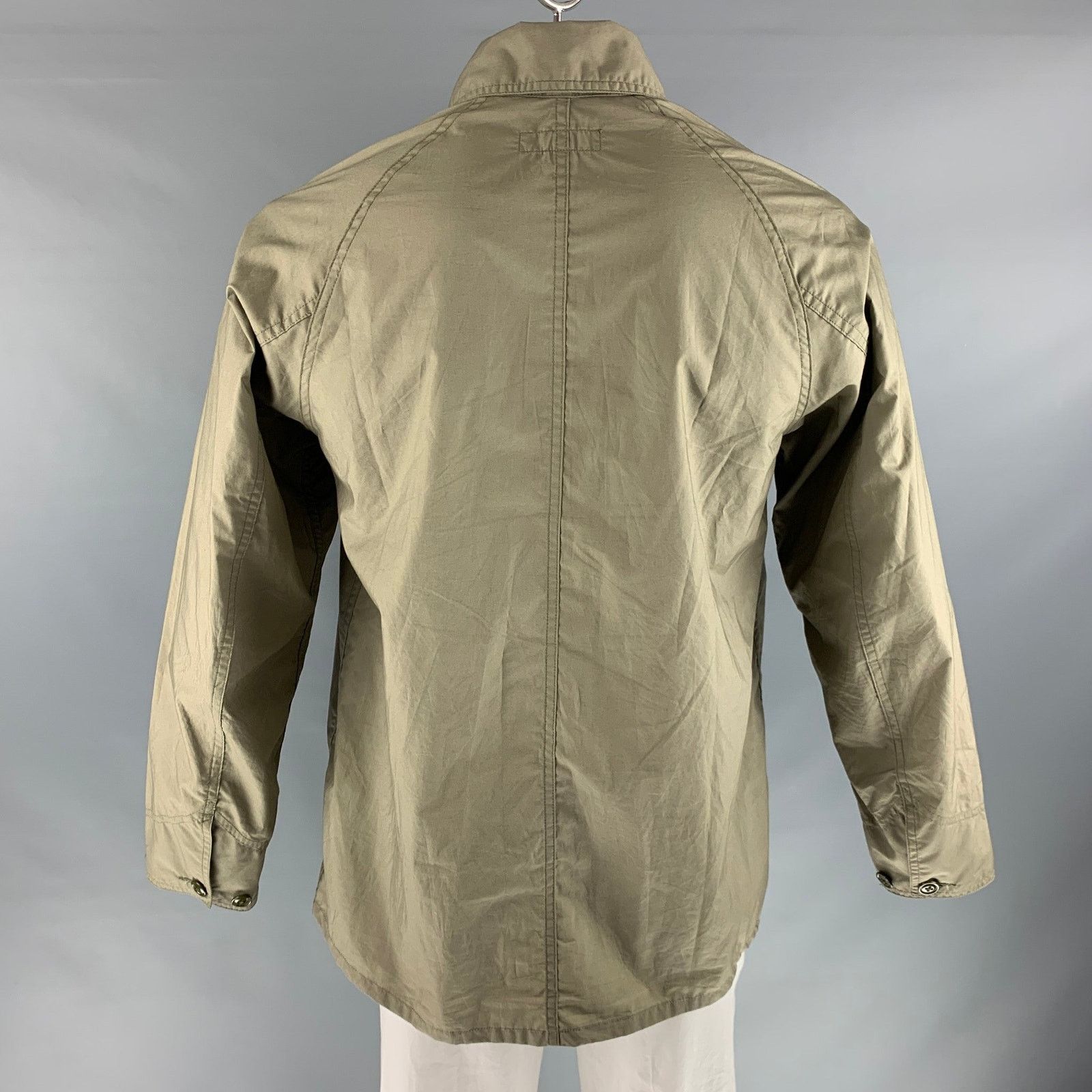 Monitaly MONITALY Size 42 Olive Solid Cotton Lightweight Jacket Size US L / EU 52-54 / 3 - 3 Thumbnail