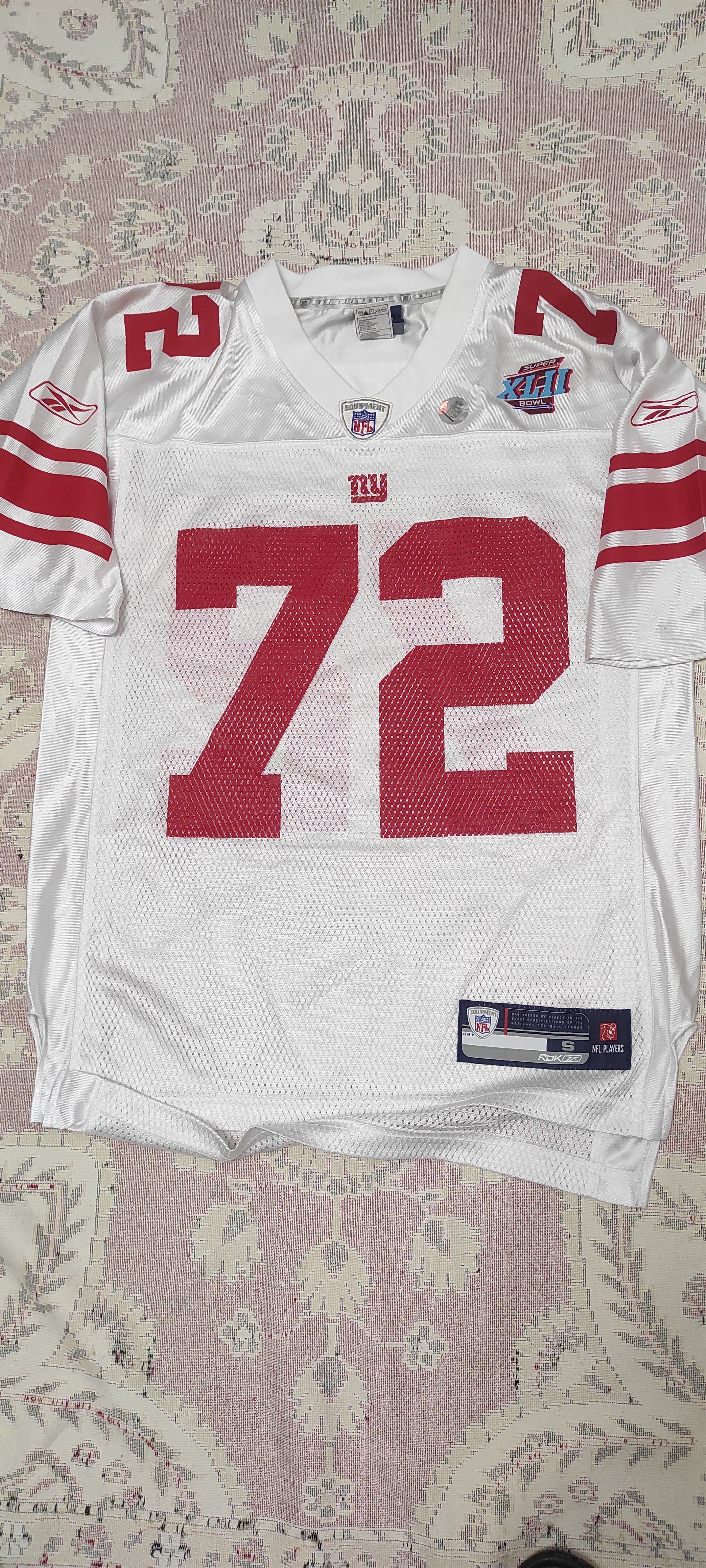 image of New York Giants 72 Osi Umenyiora Nfl Jersey By Reebok in White, Men's (Size Small)