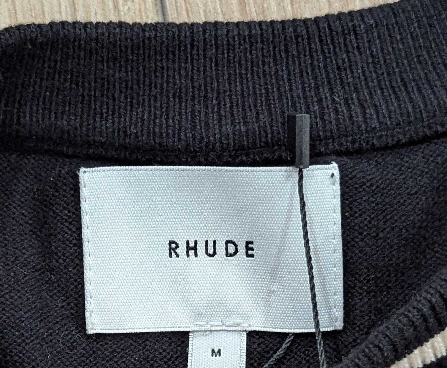 Rhude RHUDE Logo Knit Cotton/Cashmere T-Shirt Black/Ivory Medium Size US M / EU 48-50 / 2 - 5 Thumbnail