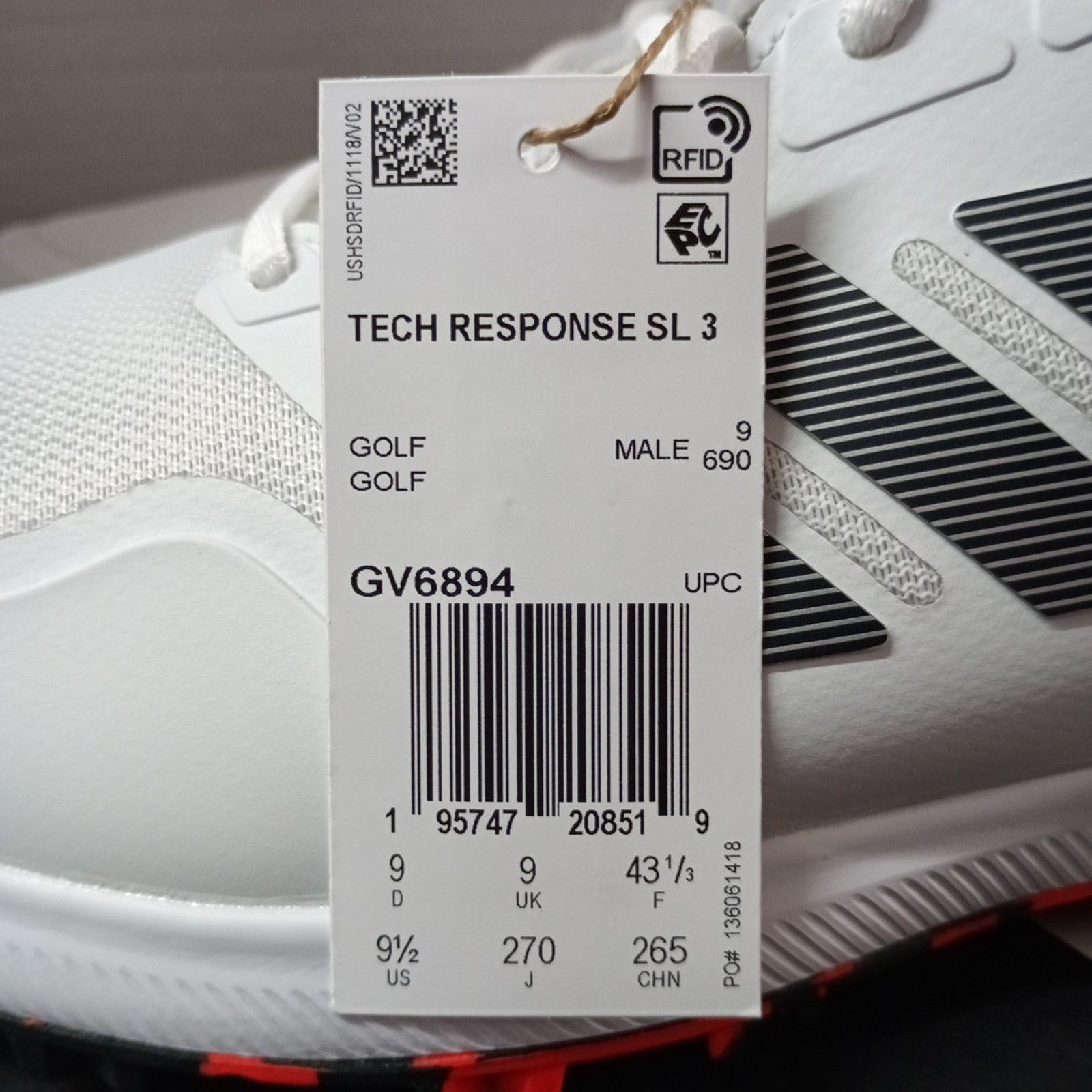Adidas Adidas Men's Tech 3.0 Spikeless Golf Shoes Size 9.5 M White Size US 9.5 / EU 42-43 - 4 Thumbnail