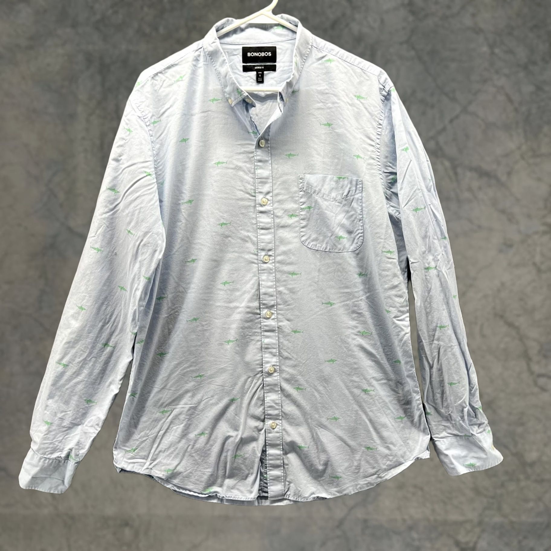 Bonobos VINTAGE Bonobos Shirt Mens XL Long Blue Shark Print Tailored Fit Button Front Casual Size US XL / EU 56 / 4 - 1 Thumbnail