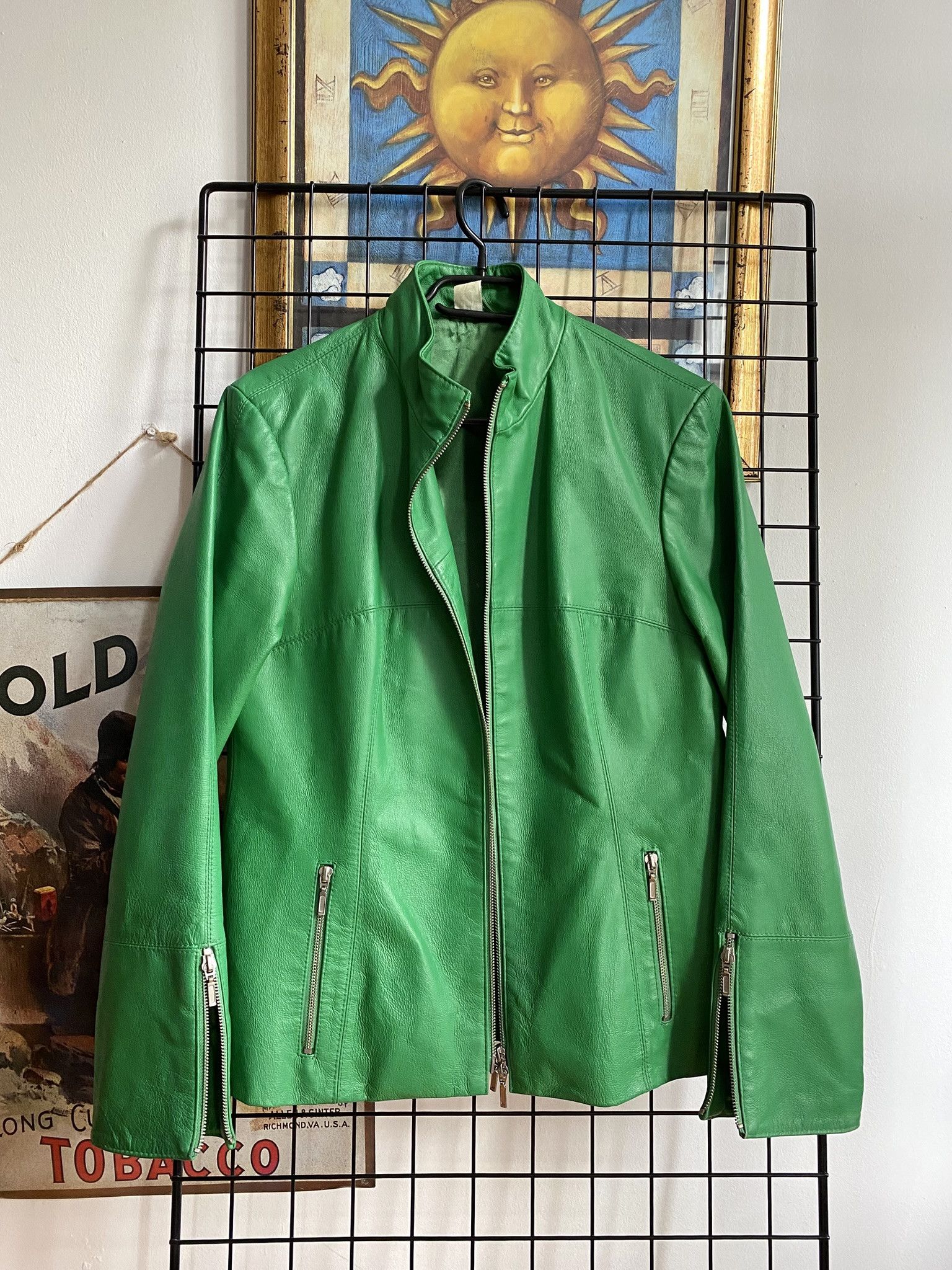 Leather vintage green genuine leather jacket vetements moto Size L / US 10 / IT 46 - 1 Thumbnail