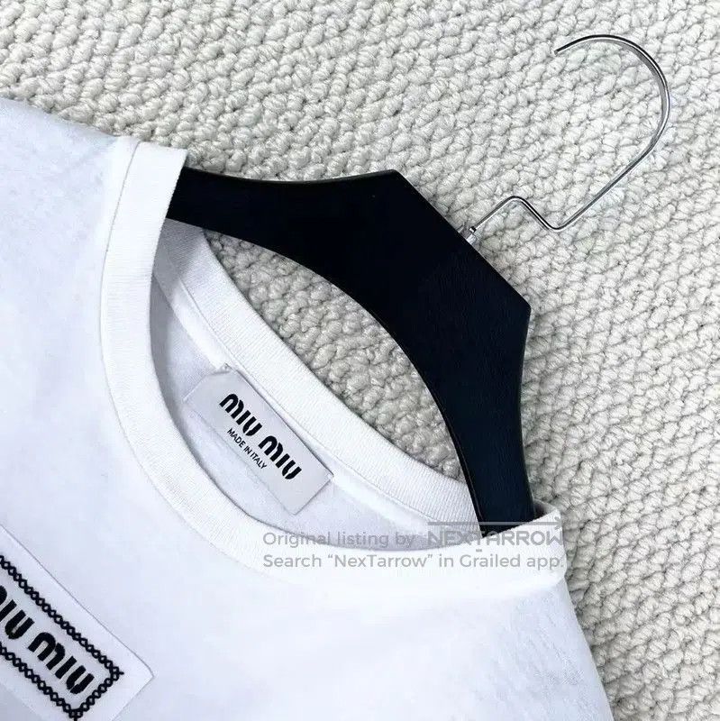 Miu Miu Miu Miu White Cotton Logo Cropped T-shirt . Size M / US 6-8 / IT 42-44 - 3 Thumbnail