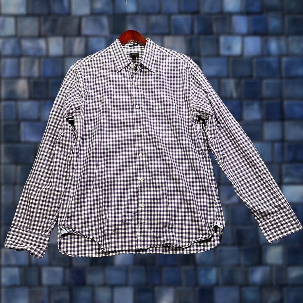 J.Crew J.CREW Shirt Mens L Slim Fit Button-Down Purple Gingham Check Cotton Pocket Button-Up Size US L / EU 52-54 / 3 - 1 Thumbnail