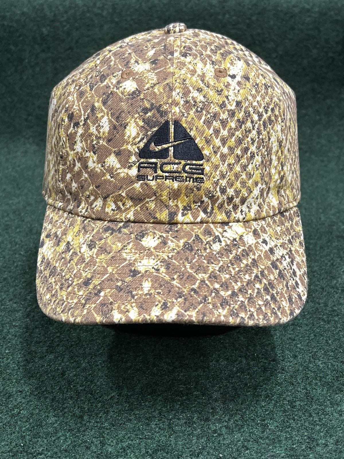 Pre-owned Nike Acg X Supreme 2022 Supreme X Nike Acg Snakeskin Denim 6 Panel Hat In Gold