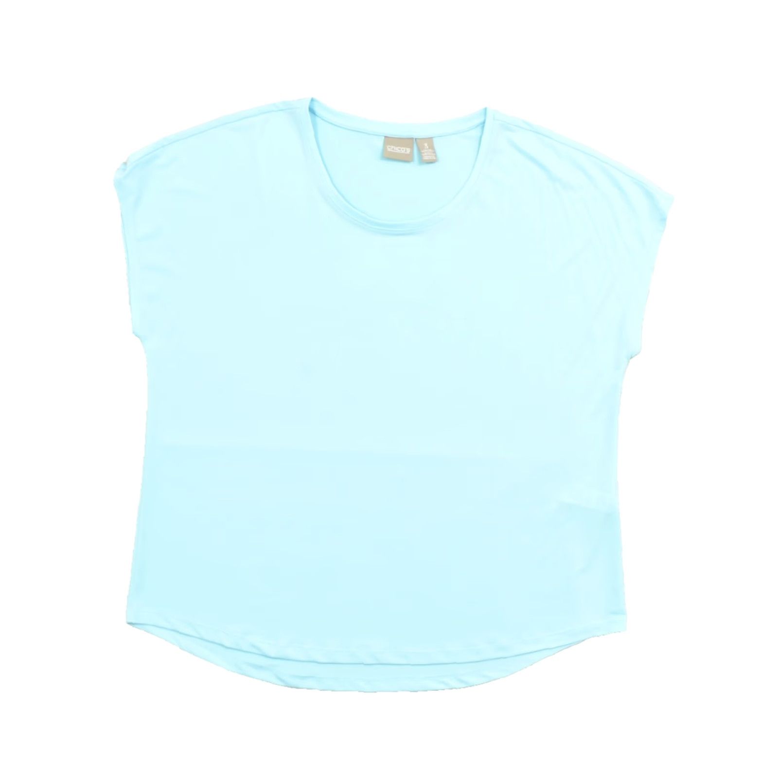 Vintage Chico's Women's Top Size 3 Aqua Blue Cap Sleeve Scoop Neck Knit Stretch Polyester Size XS / US 0-2 / IT 36-38 - 2 Thumbnail