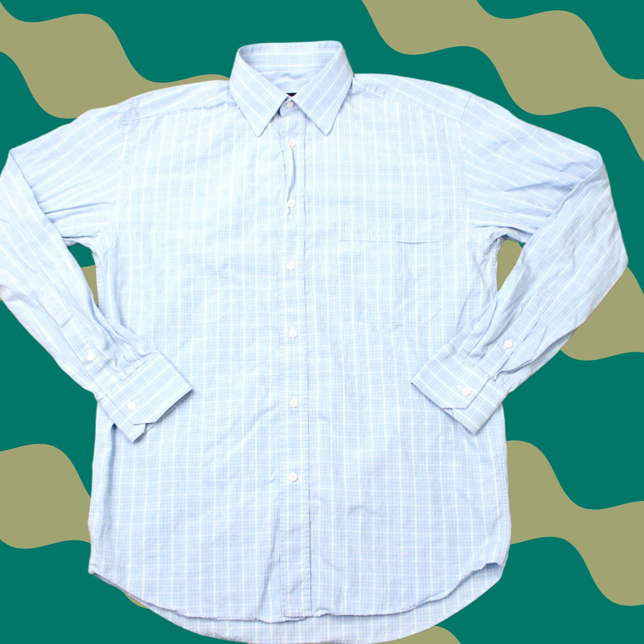 Canali Canali Dress Shirt Mens 15 1/2 39 Blue Check 100% Cotton Long Sleeve Button Up Shirt Mens Regular Blue Check Version Size 42R - 1 Thumbnail
