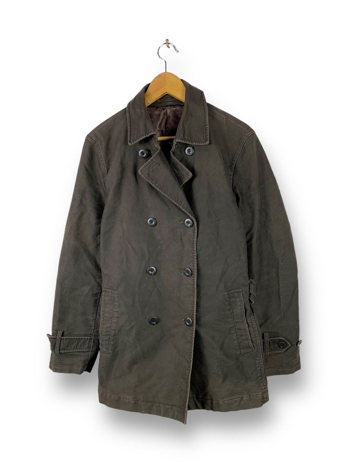 image of Designer Junmen Double Collar Workwear Denim Coat Jacket in Brown, Men's (Size Small)