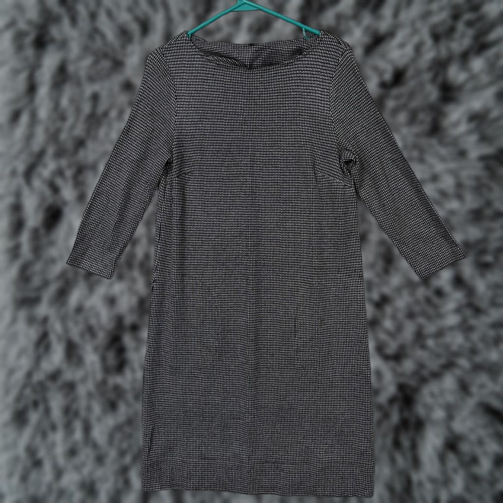 J. Jill J. Jill Shift Dress XS Black White Geometric Knit Minimalist Dark Academia, 3/4 Sleeve, Boat Neck, Knee Length, Office, Workwear, Casual Womens Size XS / US 0-2 / IT 36-38 - 1 Thumbnail