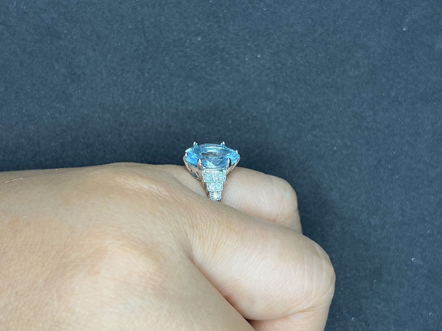 Jewelry Ocean Blue Crystal Silver Ring with Czs - Size 7.75 Size ONE SIZE - 6 Thumbnail