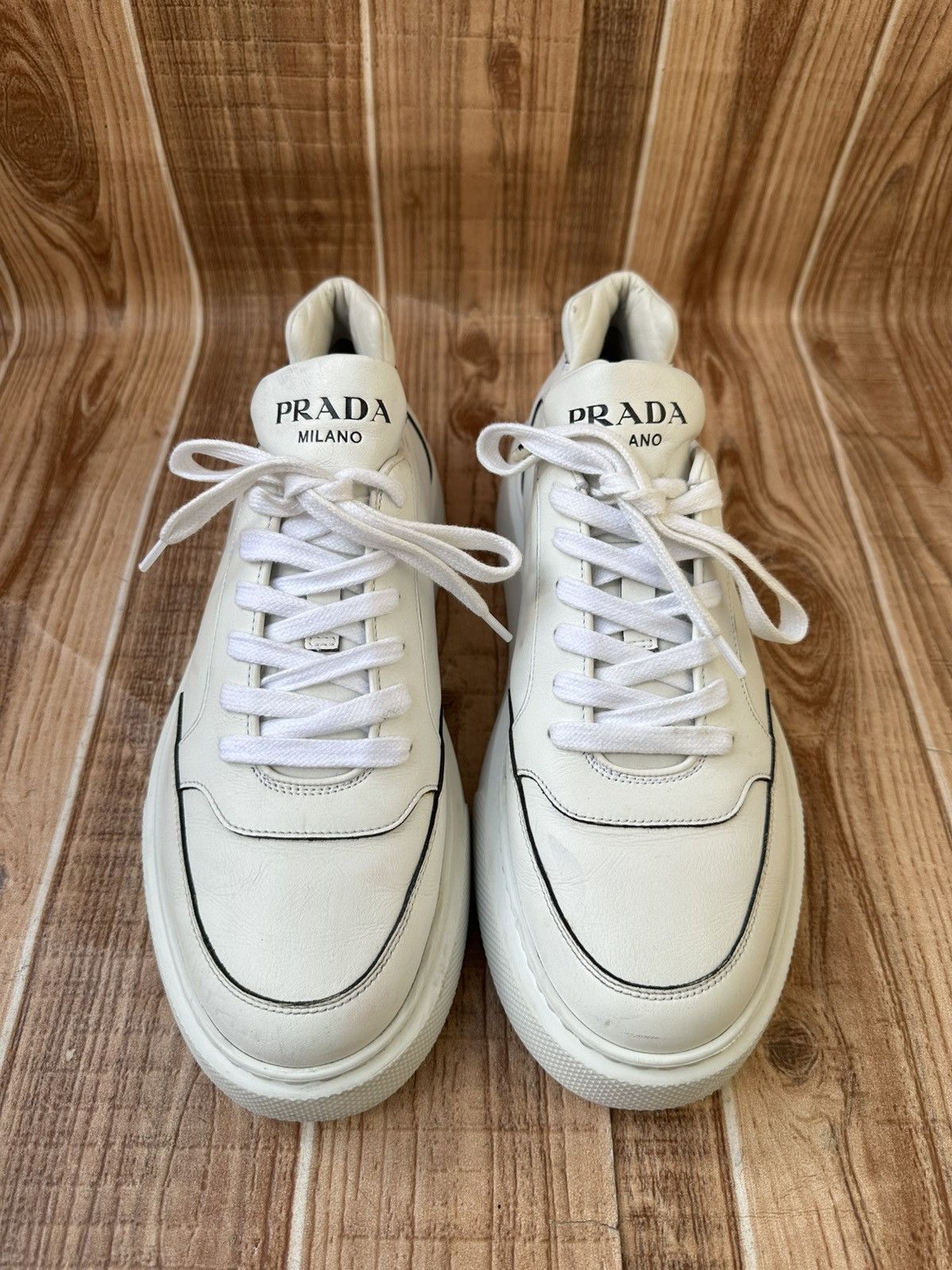 Prada Prada Milano White Leather Montana Low top Sneaks Size US 10 / EU 43 - 4 Thumbnail