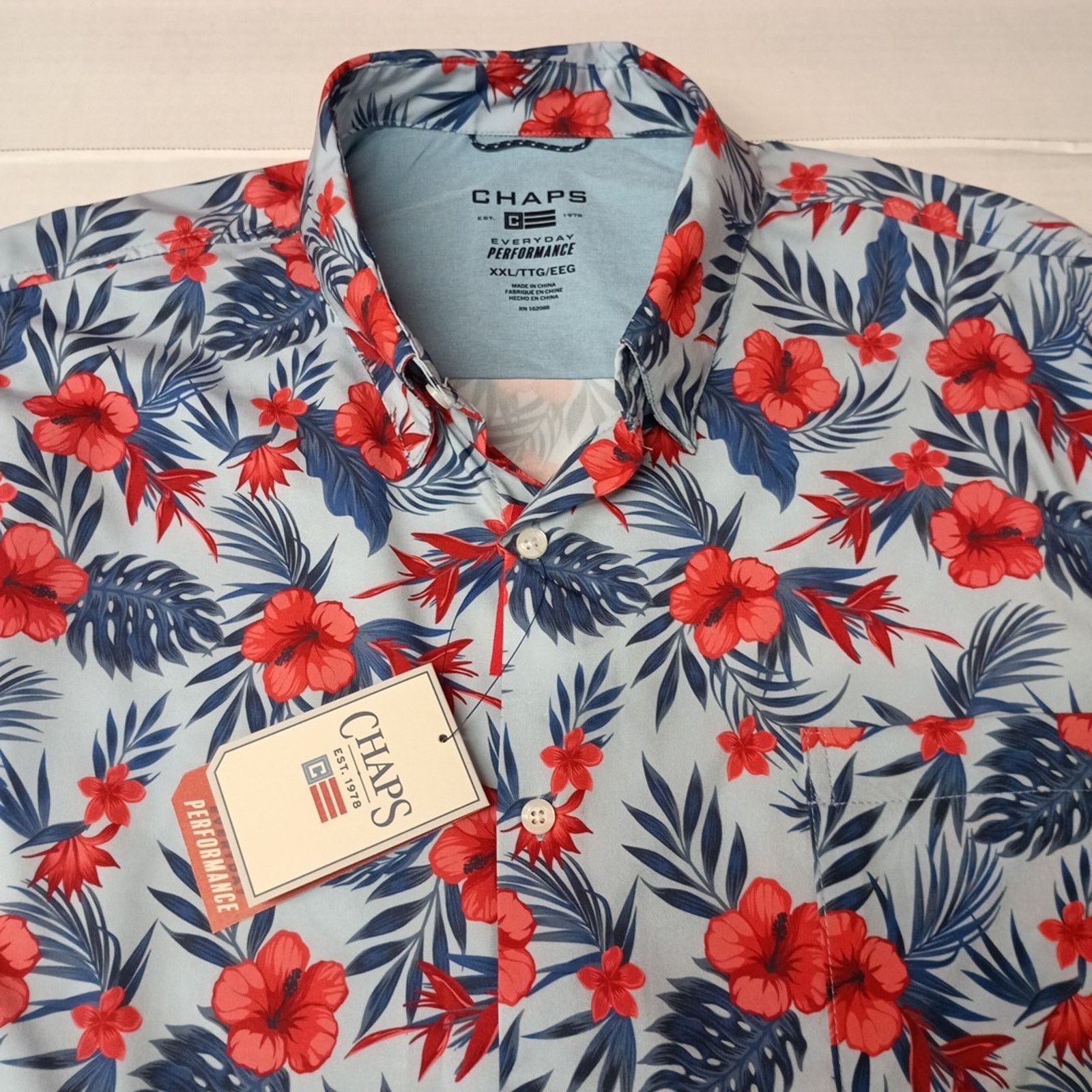 Chaps Chaps Everyday Performance Shirt Mens Size 2XL Blue Floral Size US XXL / EU 58 / 5 - 2 Thumbnail