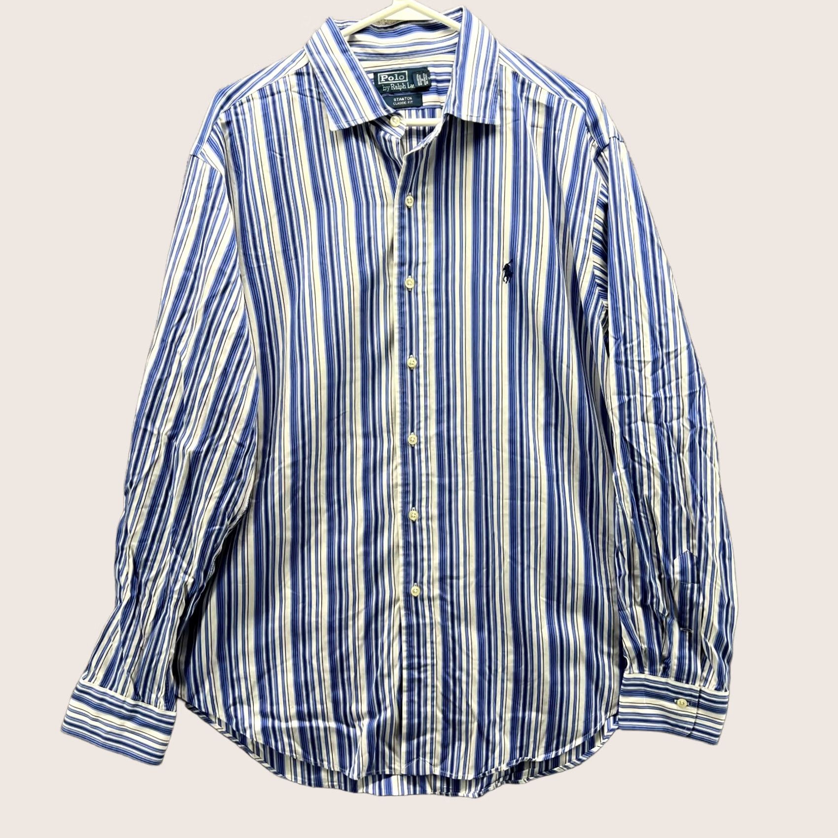 Polo Ralph Lauren VINTAGE Ralph Lauren Shirt Men XL Blue Button-Down Striped Oxford Plaid Polo Ralph Lauren Button-Up Collared Long Sleeve All Seasons Size US XL / EU 56 / 4 - 1 Thumbnail