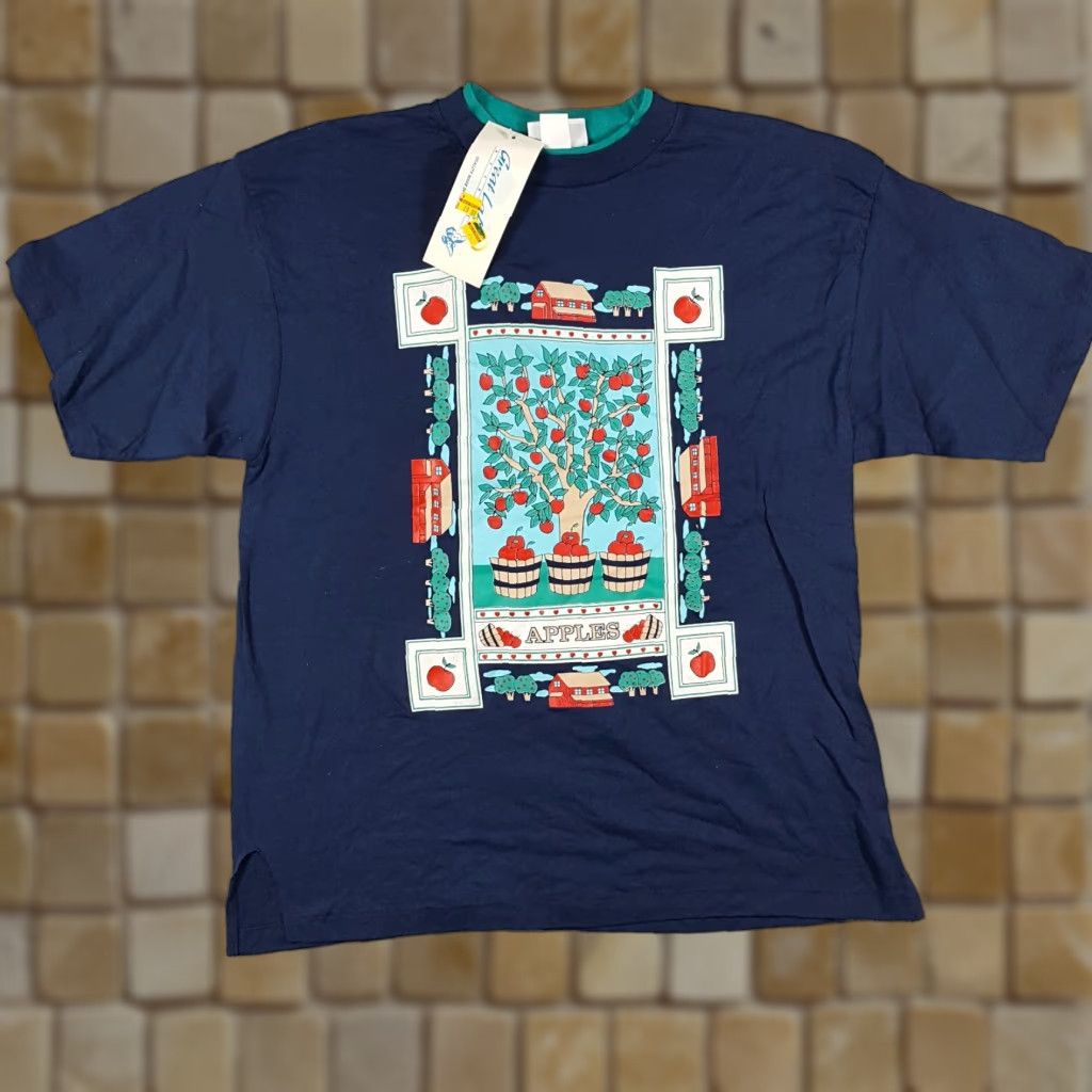 Apple VINTAGE 90s Sarah Renata Apple Tree School T-Shirt Women’s Large Blue Casual Nature Retro Size L / US 10 / IT 46 - 1 Thumbnail