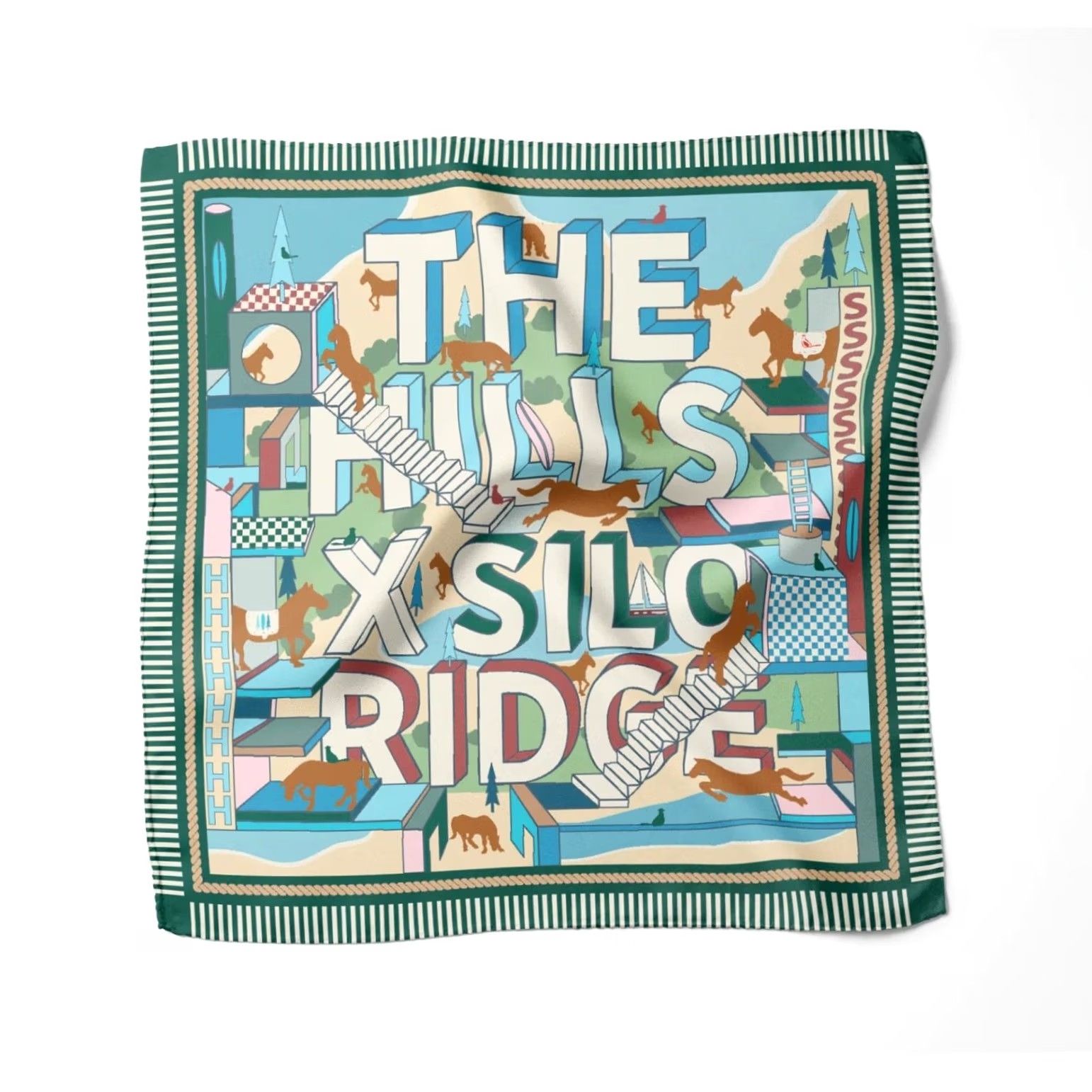 Vintage CB Grey Custom Silk Scarf The Hills x Silo Ridge Horses 17.5” square Horse Equestrian Silk Scarf Women Size ONE SIZE - 2 Thumbnail