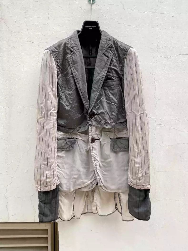 comme des garcons showy patchwork striped suit jacket