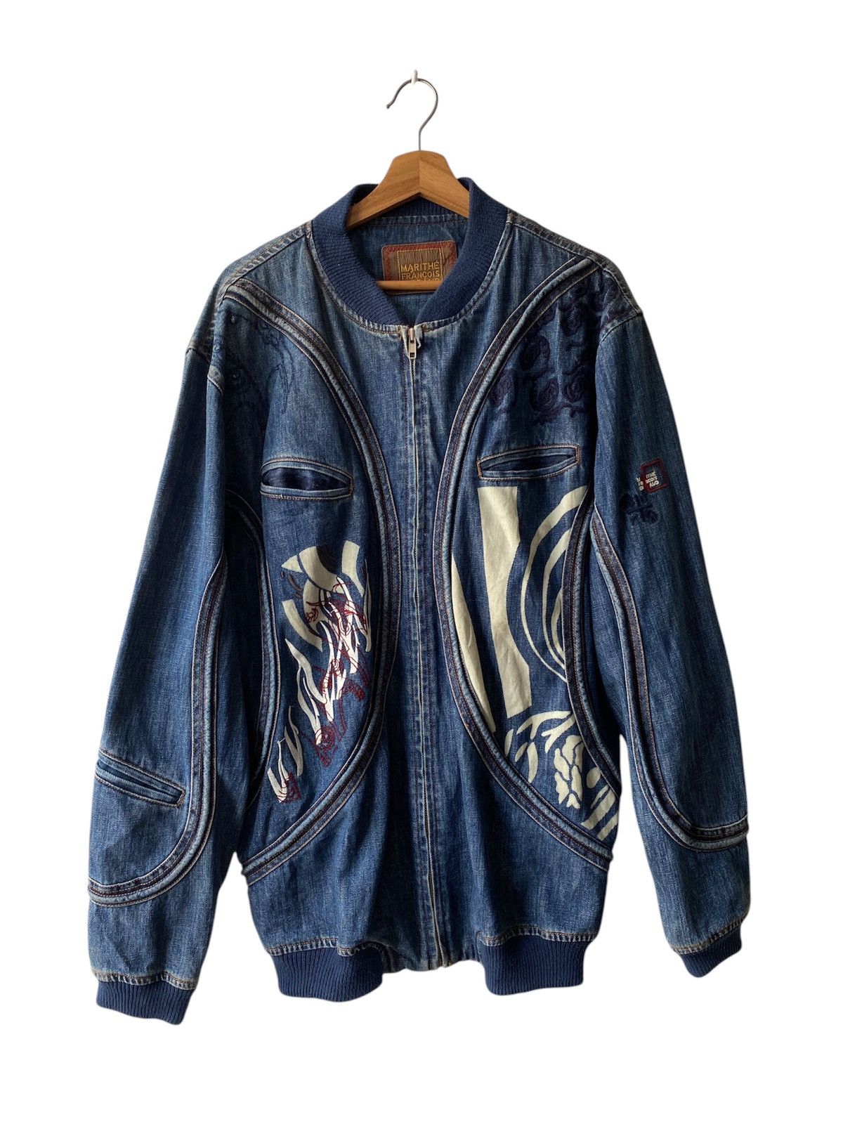 Marithe + Francois Girbaud Marithe Francois Girbaud Tribal Tattoo Denim Bomber Jacket Size US XL / EU 56 / 4 - 1 Thumbnail