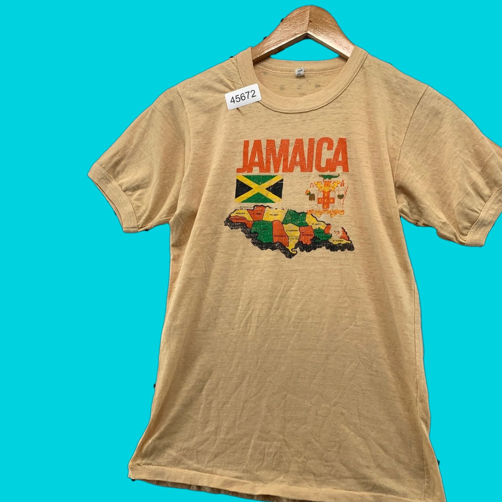 Vintage VINTAGE Sun King Shirt Mens Small 60s 70s Beige Jamaica Cotton Short Sleeve Crew Neck T-Shirt 70s Jamaica Mens Size US S / EU 44-46 / 1 - 1 Thumbnail