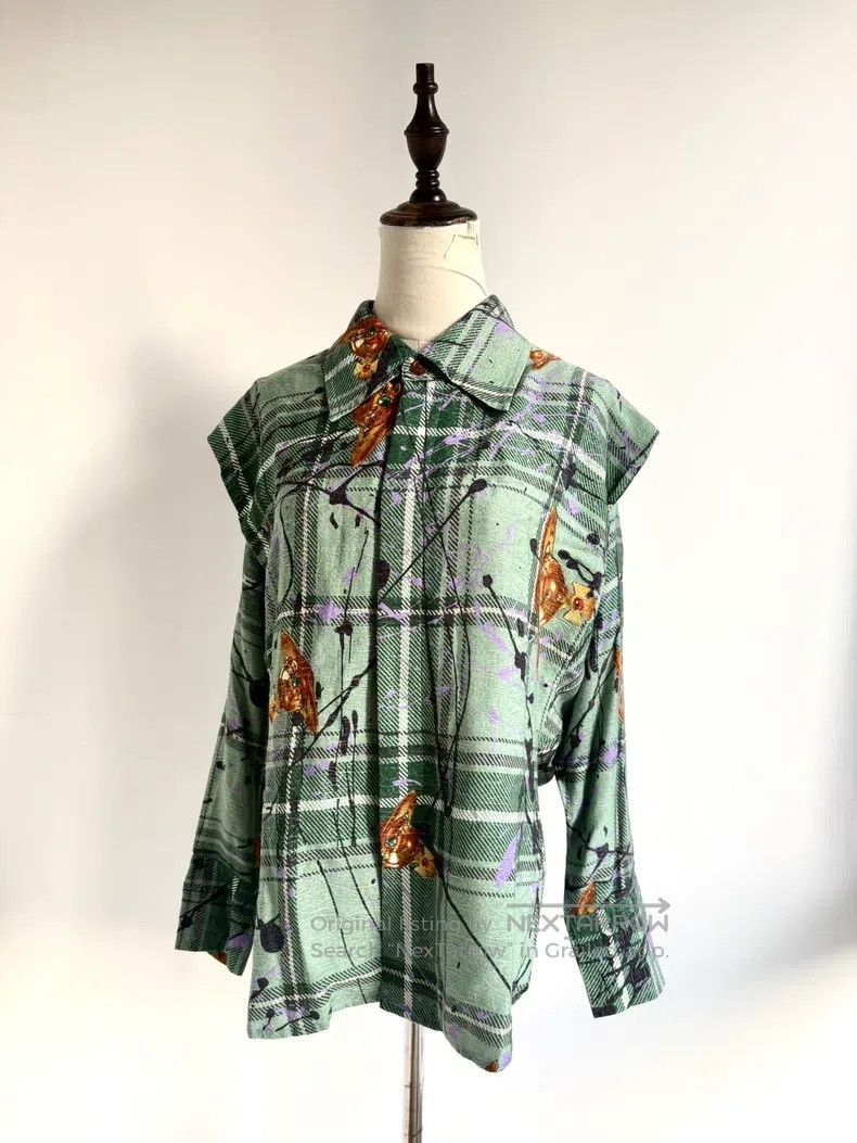 Vivienne Westwood Vivienne Westwood Green Plaid Splash Gold Saturn Shirt Size XS / US 0-2 / IT 36-38 - 1 Thumbnail