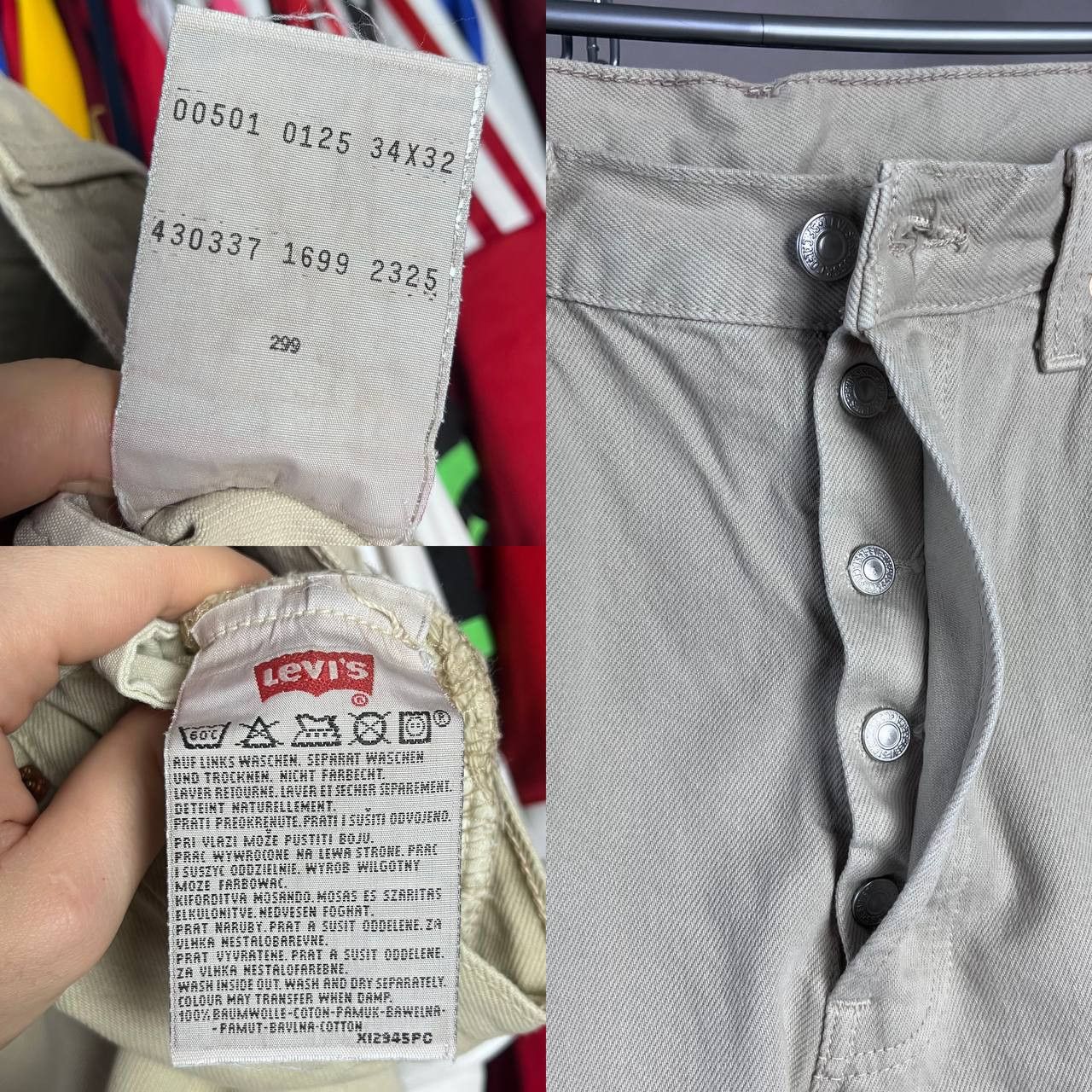 Levi's Vintage Clothing Vintage 90s Levis 501 Button Fly Beige Denim Pants USA Size US 34 / EU 50 - 12 Thumbnail