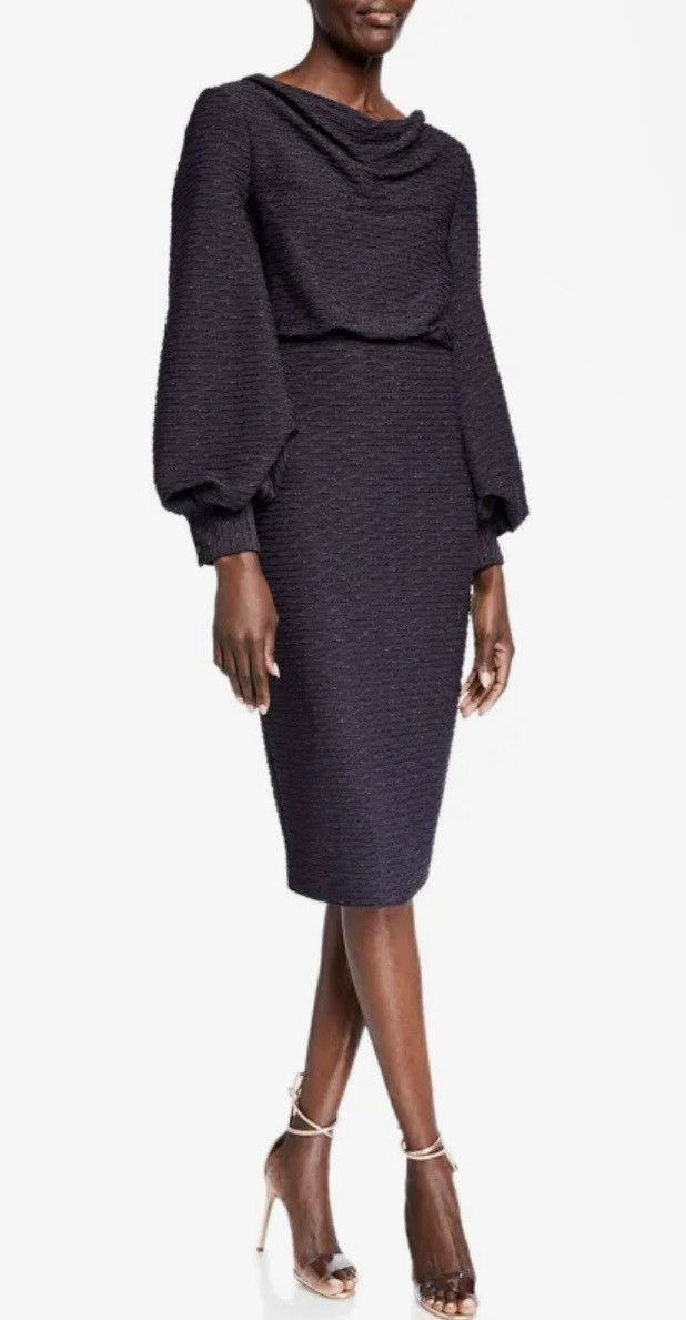NWT Badgley Mischka Navy Metallic Blouson Cocktail Dress 4