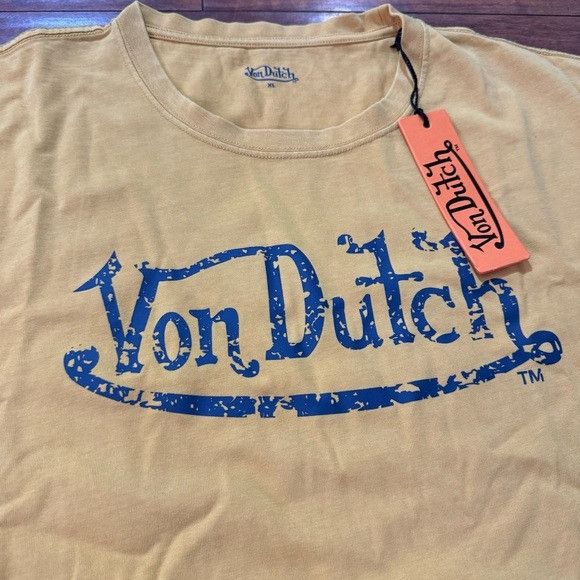 Designer × Von Dutch NWT VON DUTCH DISTRESSED LOGO MUSTARD YELLOW T-SHIRT SZ EXTR Size US XL / EU 56 / 4 - 2 Thumbnail