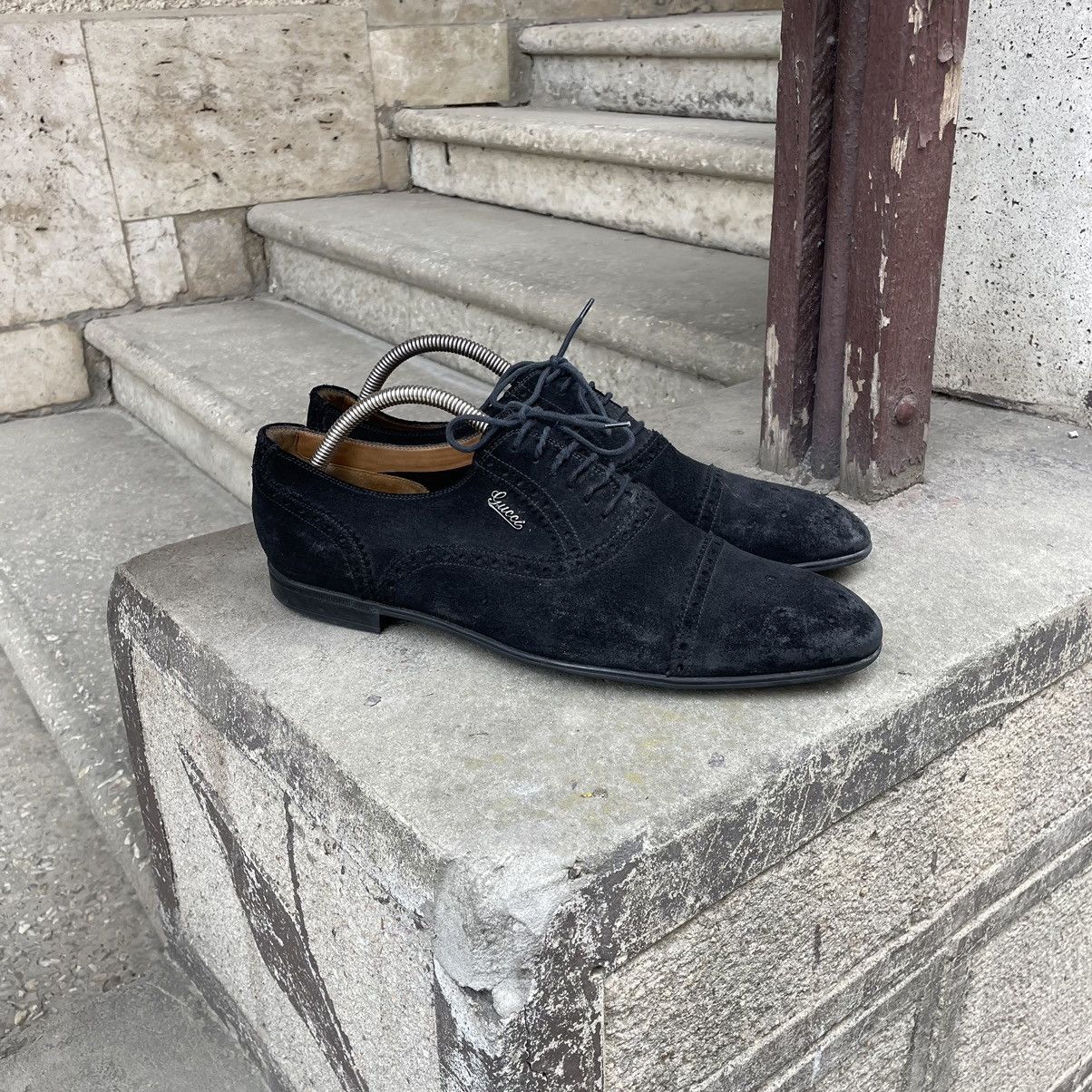 Gucci GUCCI Oxford Brogues Metal Logo Black Suede Size US 9 / EU 42 - 6 Thumbnail