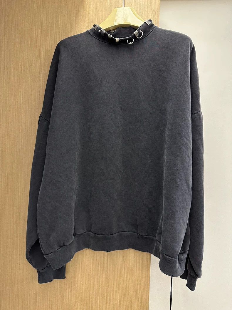Balenciaga Studded Distressed Faded Crew Neck Sweatshirt