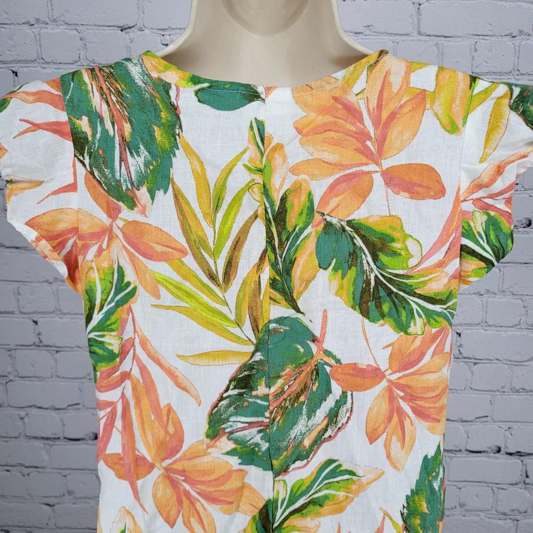 Nicole Miller Nicole Miller Multicolor Linen Leaf Print Flutter Sleeve Shift Dress XS Size XS / US 0-2 / IT 36-38 - 6 Thumbnail