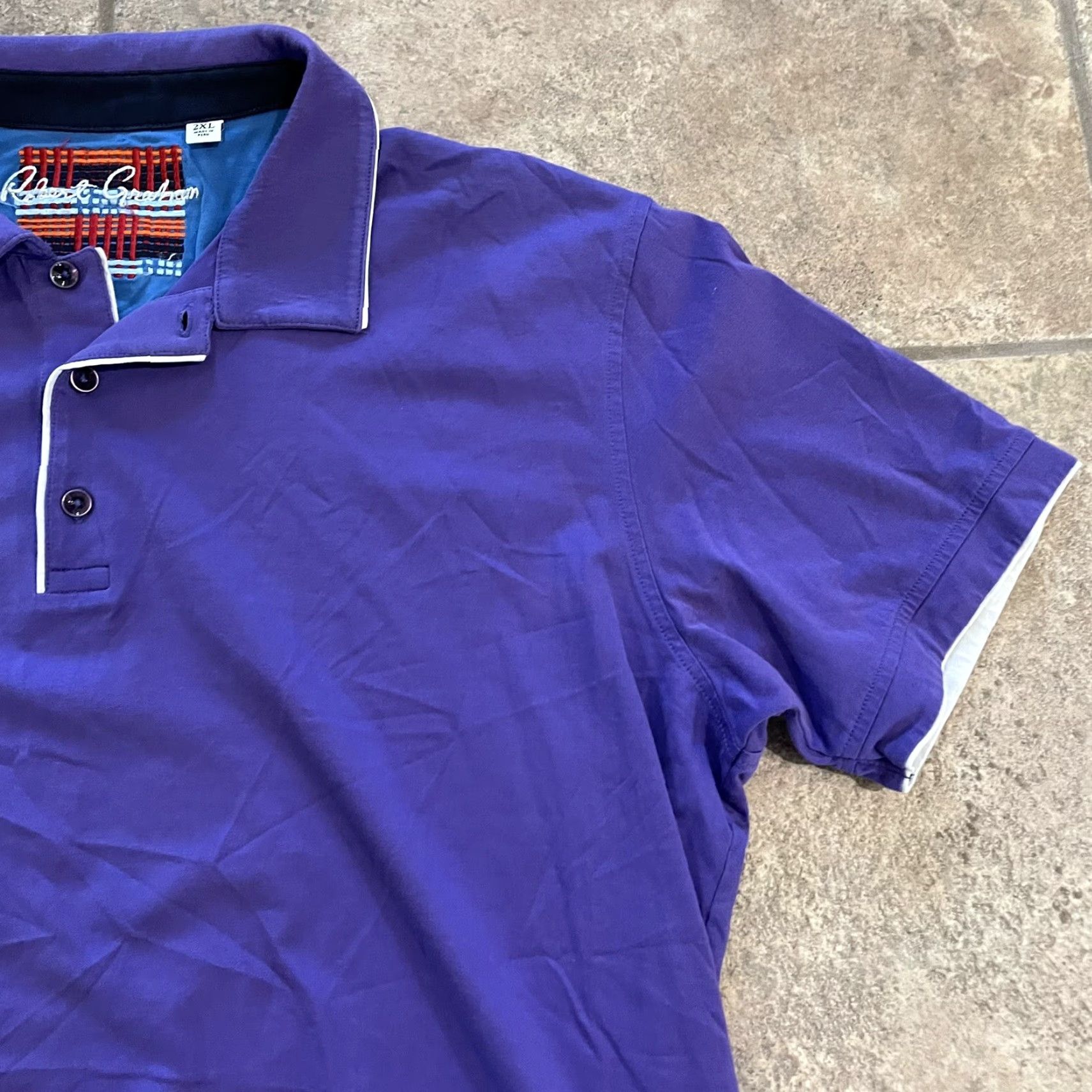 Robert Graham Robert Graham Polo Shirt Mens 2XL Purple Size US XXL / EU 58 / 5 - 2 Thumbnail