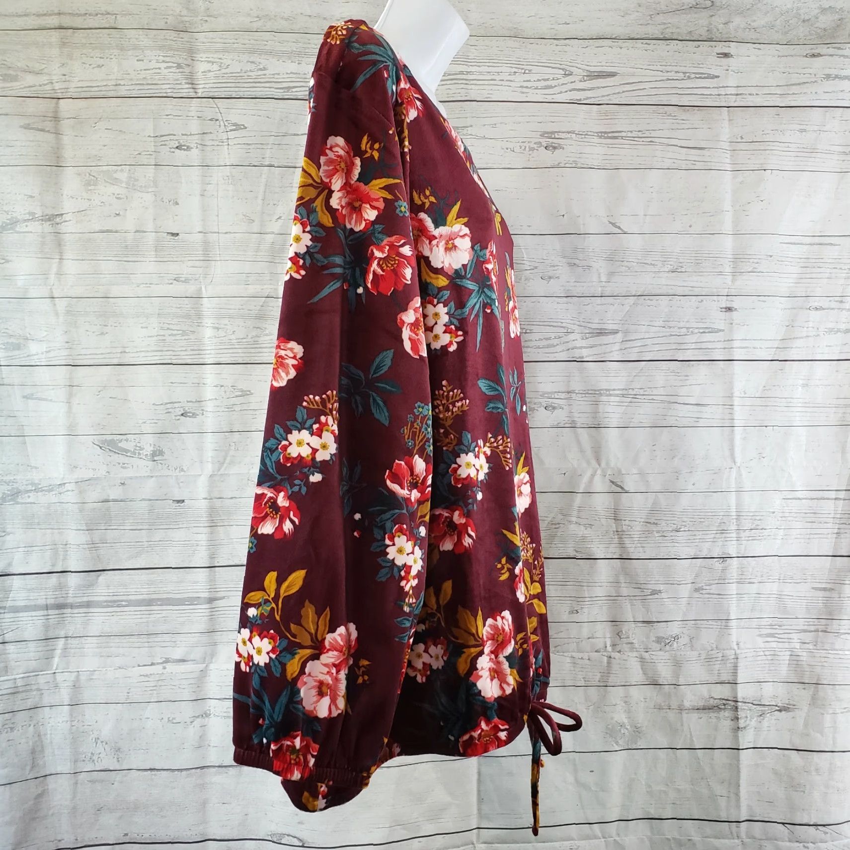 Loft VINTAGE Ann Taylor LOFT Womens Velour Drawstring Hem Top Sz 24/26 Maroon Long Sleeve Size 4XL / US 24-26 - 3 Thumbnail