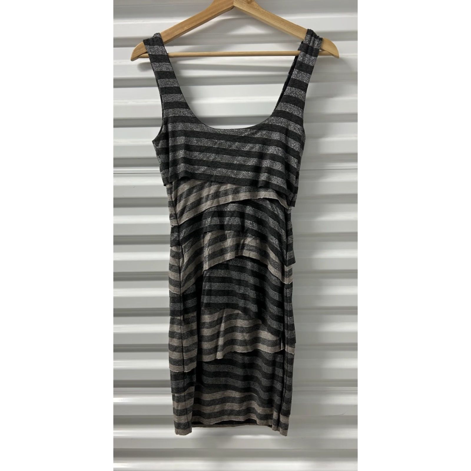 Bailey 44 Womens Bailey 44 Dress XS Gray Striped Knit Cap Sleeve Round Neck Pullover Short Length Bodycon T-Shirt Dress Casual Travel Size XS / US 0-2 / IT 36-38 - 2 Thumbnail