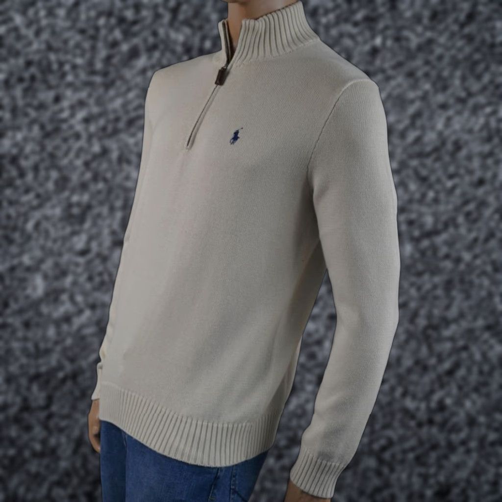 Polo Ralph Lauren Polo Ralph Lauren CREAM NAVY 1/2 HALF ZIP SWEATSHIRT NWT XL Size US XL / EU 56 / 4 - 1 Preview