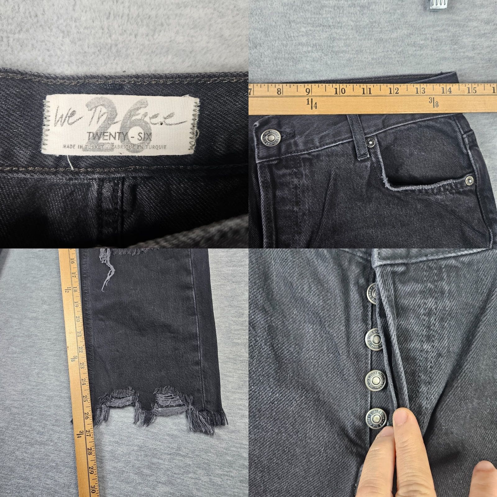 Vintage We the Free Black Dark Wash Distressed Straight Jeans Size 26 Womens Regular Denim 100% Cotton Front Button Breakage? Size 26" / US 2 / IT 38 - 8 Thumbnail