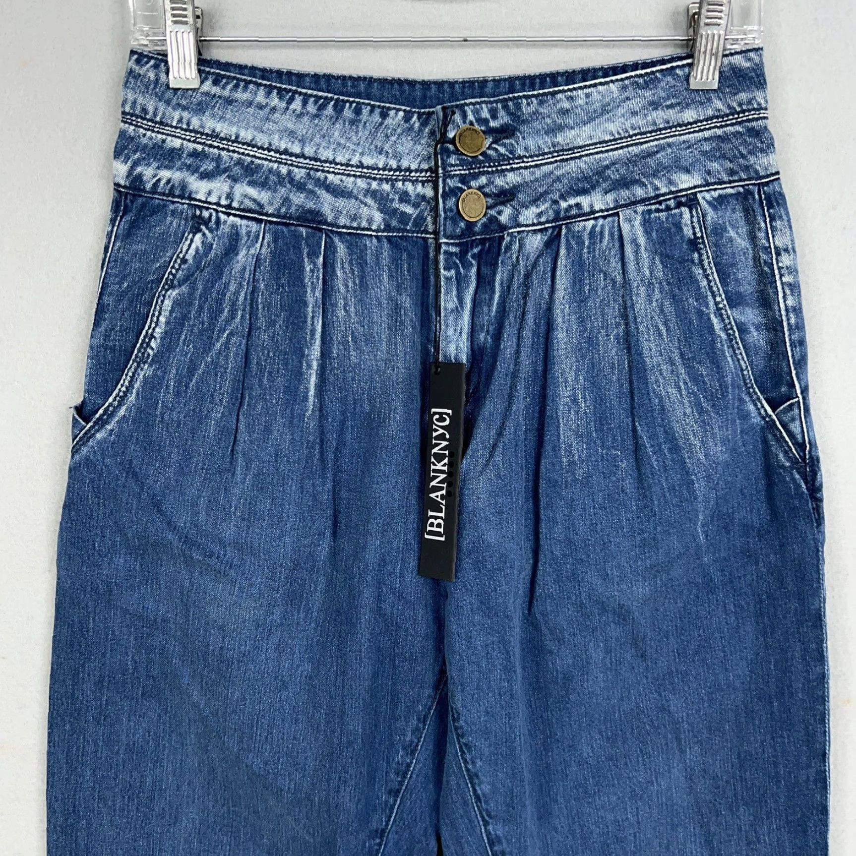 Vintage BLANKNYC Jeans Womens 26 Blue High Rise Denim Pleated Tapered Balloon Bo Legged Size 26" / US 2 / IT 38 - 2 Thumbnail
