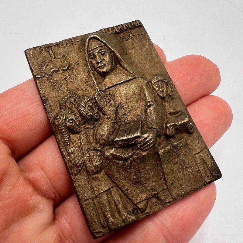 Vintage 1970 Vintage German Bronze Plaque Sister Blandine Icon Size ONE SIZE - 4 Thumbnail