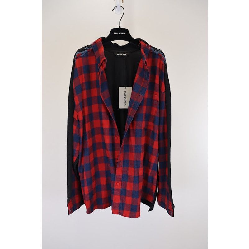 Balenciaga o1rshd1 Hybrid Plaid Button Up Shirt in Blue/Red Size US M / EU 48-50 / 2 - 7 Thumbnail