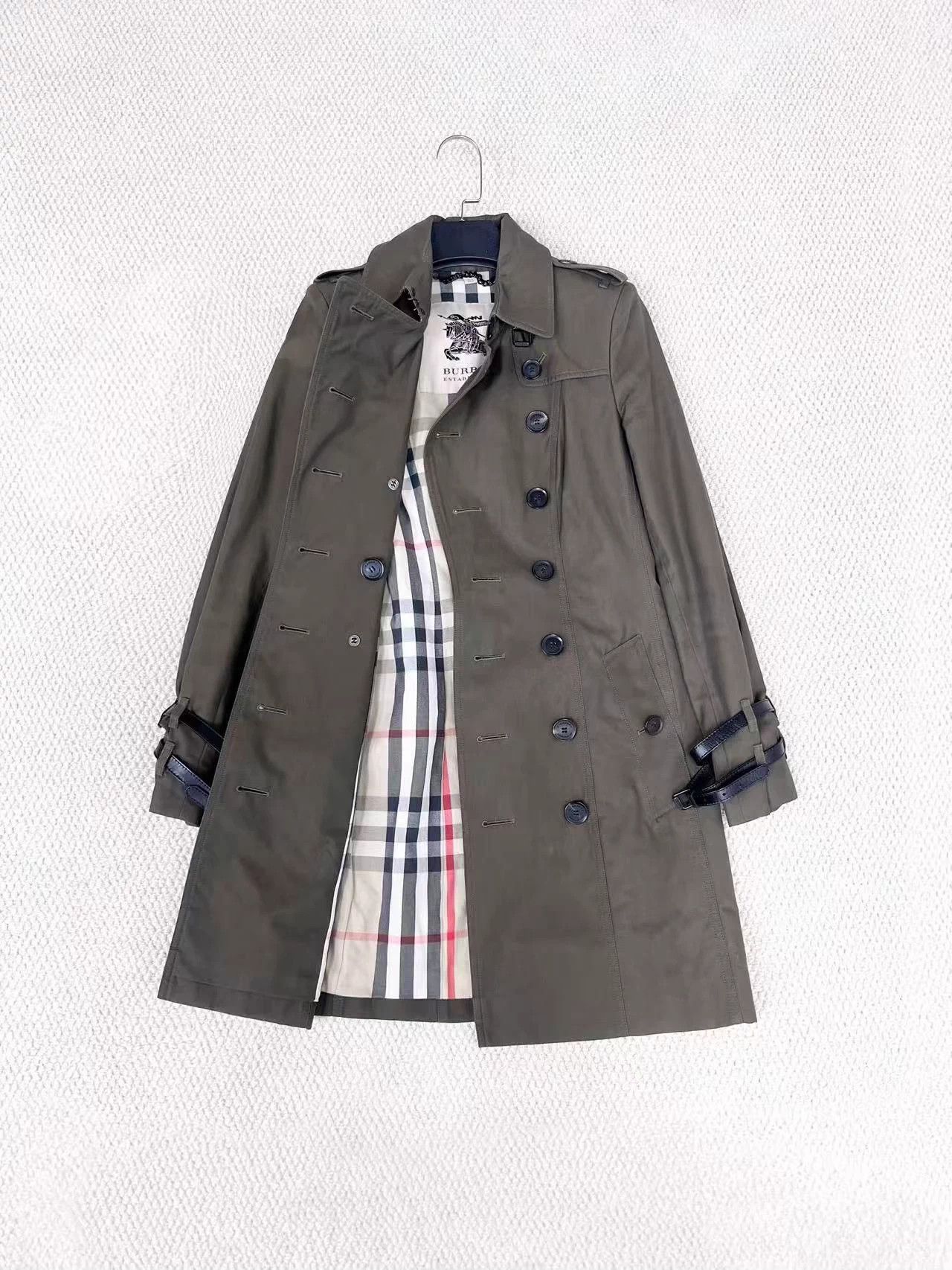 Burberry Burberry Brown-Green Leather-Button Cuff-Strap Trench UK4 Size XS / US 0-2 / IT 36-38 - 4 Thumbnail