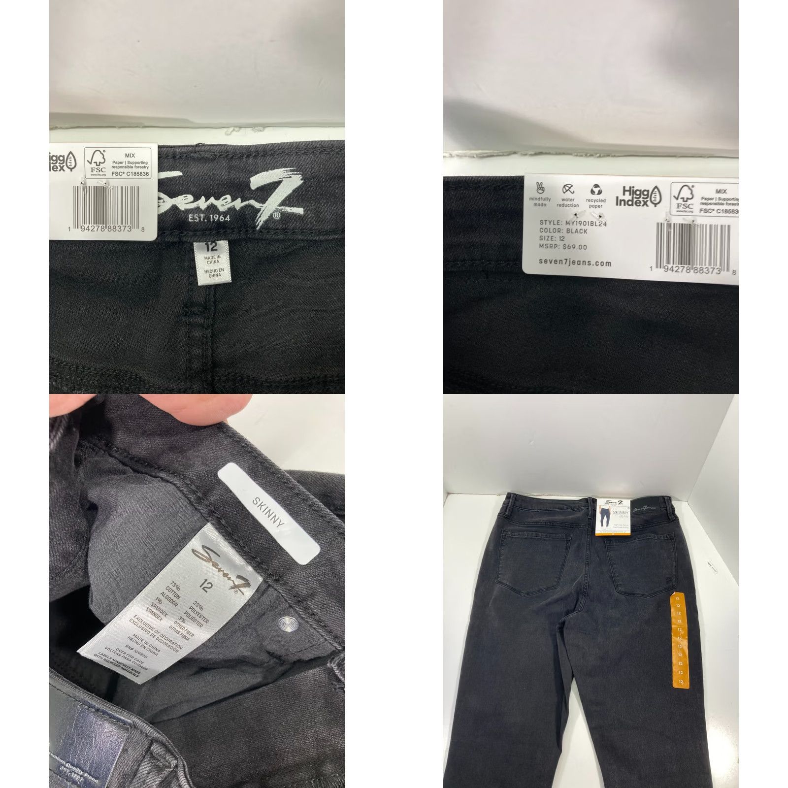 Vintage Seven7 High Rise Skinny Jeans Women Size 12 32X30 Black Denim Five Pocket Design Size 34" / US 12 / IT 48 - 8 Thumbnail