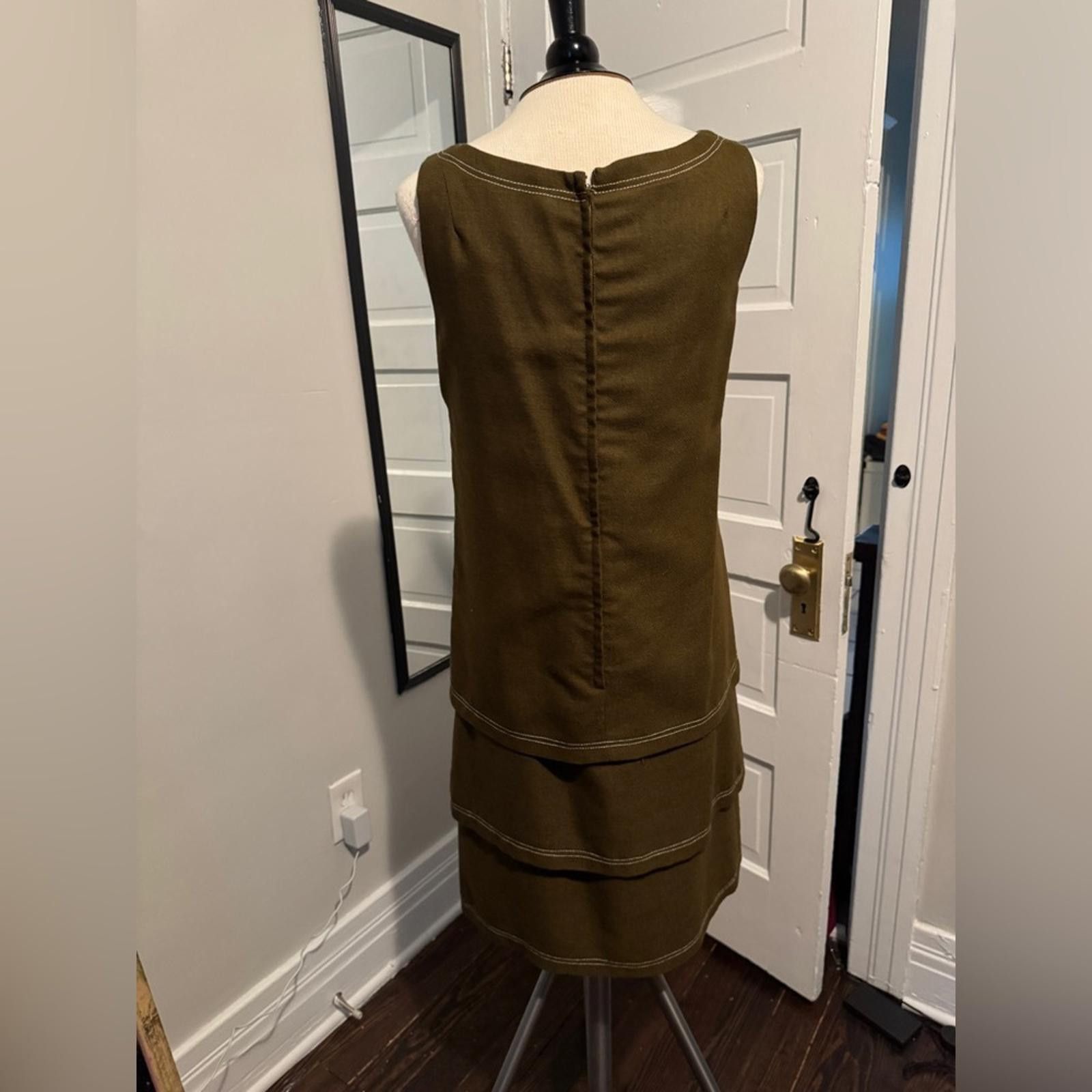 Designer True Vintage Olive Green Tiered Ruffled Midi Dress Size M / US 6-8 / IT 42-44 - 5 Thumbnail