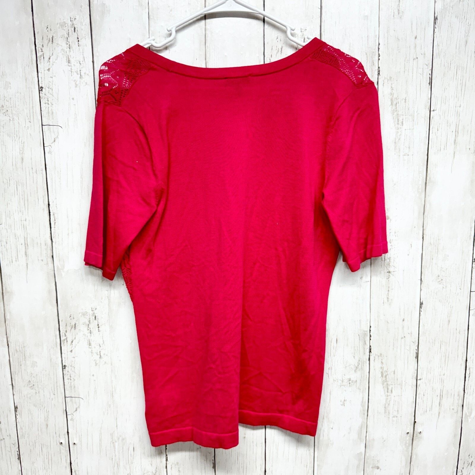 Other Talbots Shirt Medium Red Short Sleeve Textured V Neck Top Size M / US 6-8 / IT 42-44 - 5 Thumbnail
