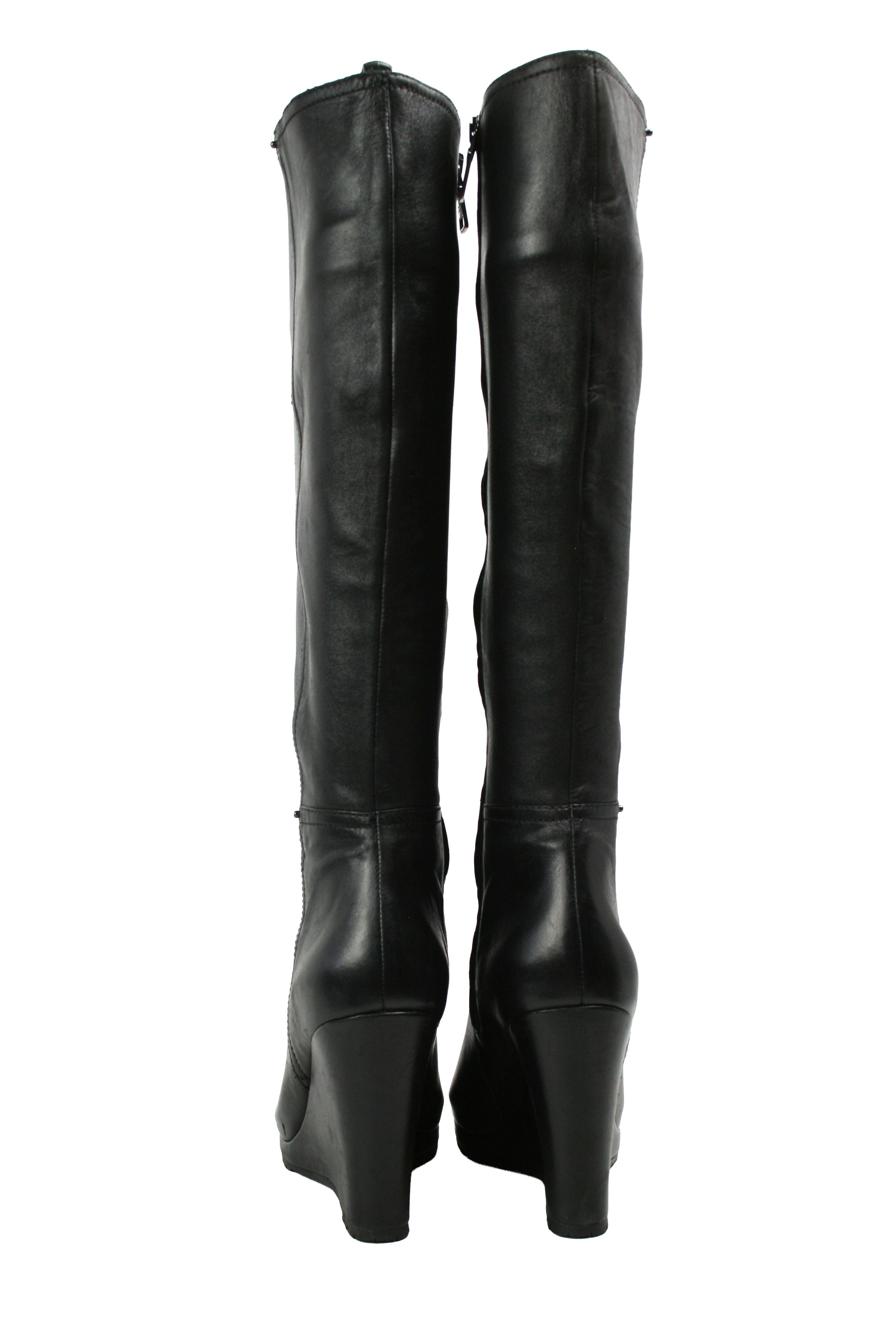 Prada Wedge Y2K Knee Riding Boots Size US 7 / IT 37 - 13 Thumbnail