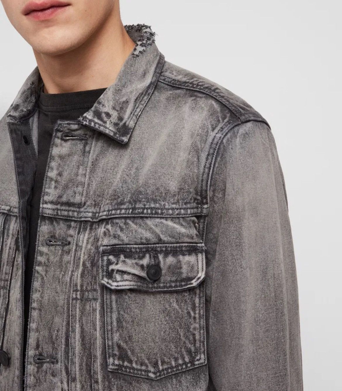 All Saints Bohmer Distressed Denim Jean Jacket Size M