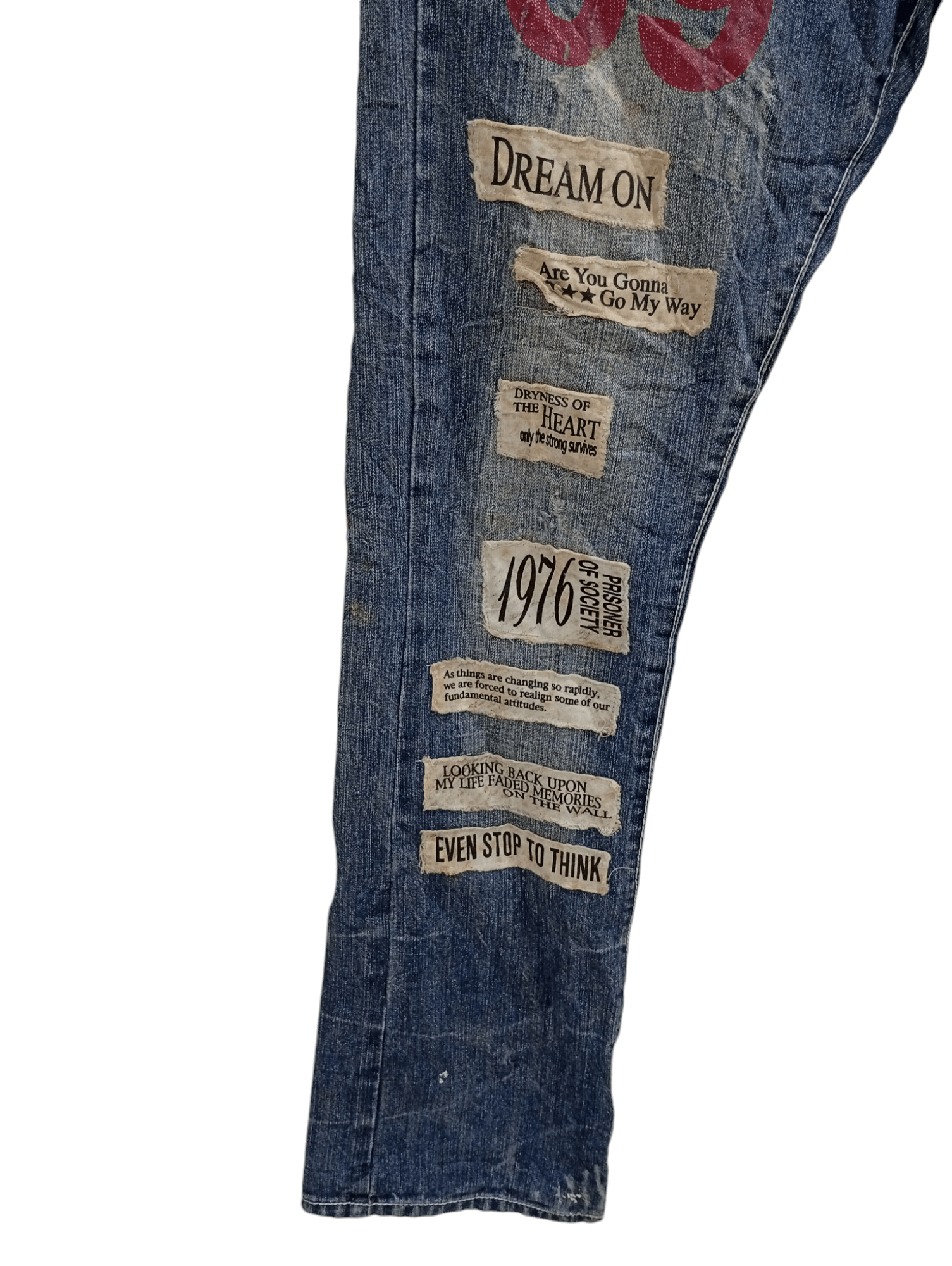 In The Attic × Vintage 🔥🔥In The Attic Patchwork Poem Statement Distressed Jeans Size US 31 - 7 Thumbnail